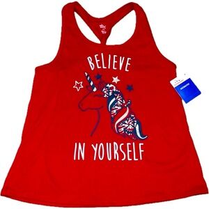 5/$15 NWT 4th of July Patriotic Twist Back Unicorn Tank